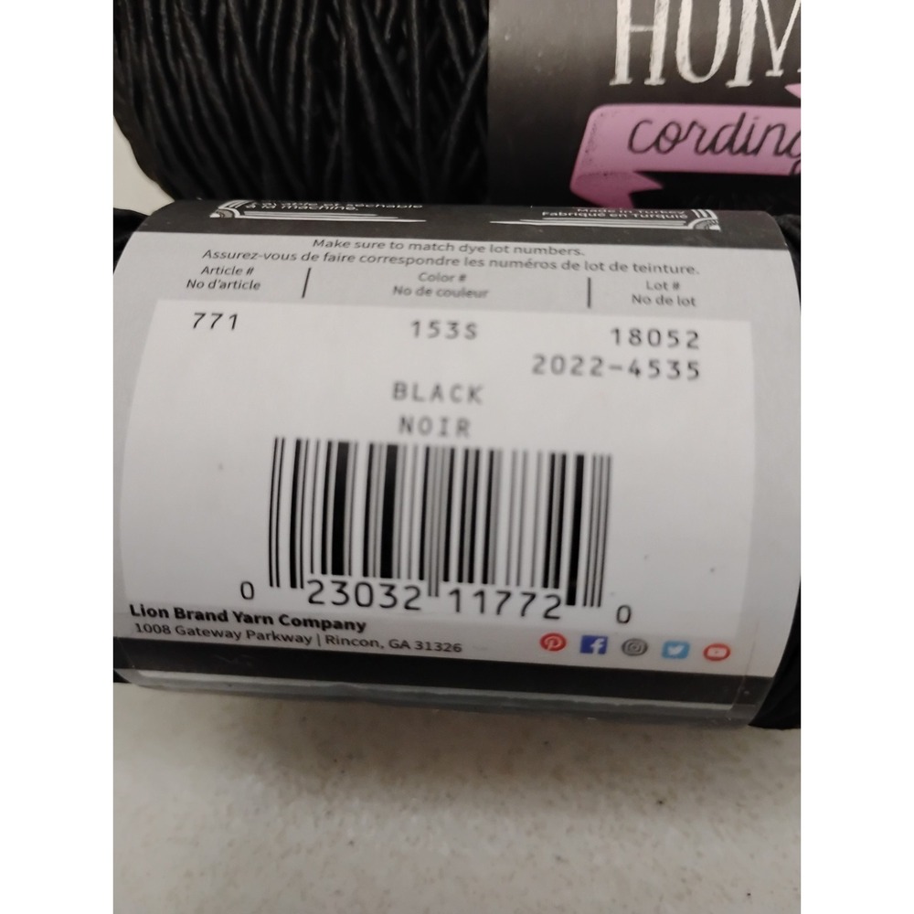 5 Skeins Lion Brand For The Home Cording Betty Backpack DIY Discontinued Black - Picture 6 of 8